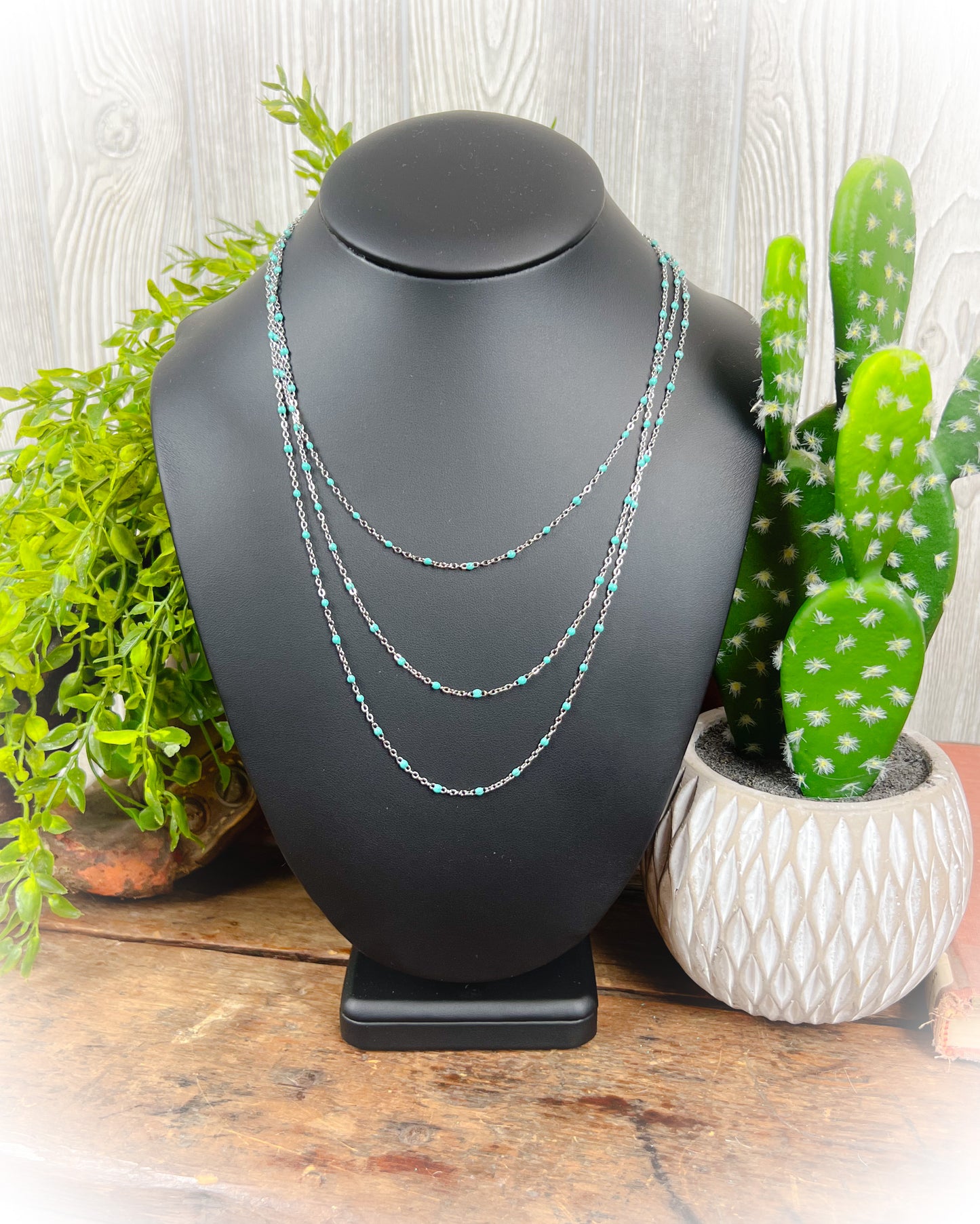 z-Dainty Western Turquoise Layered Necklace - Silver