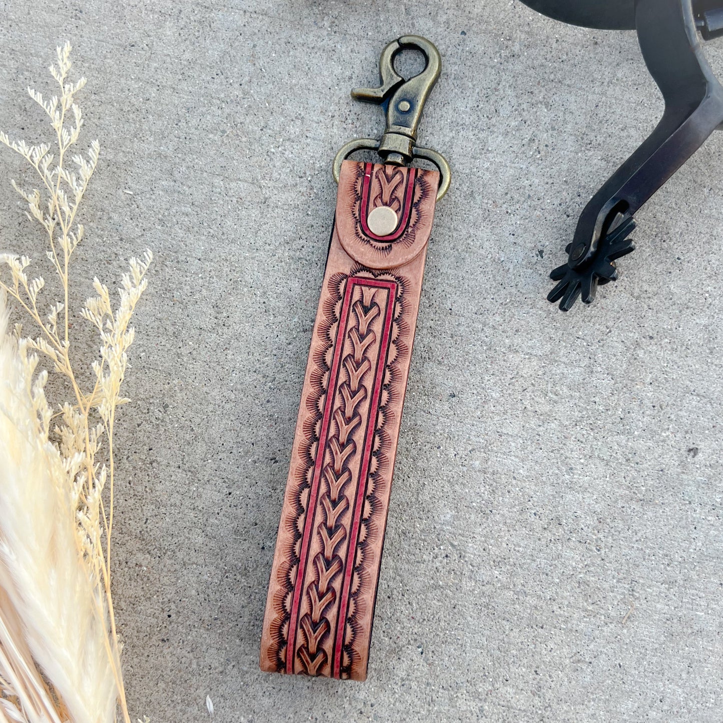 Bronco Tooled Leather Keychain