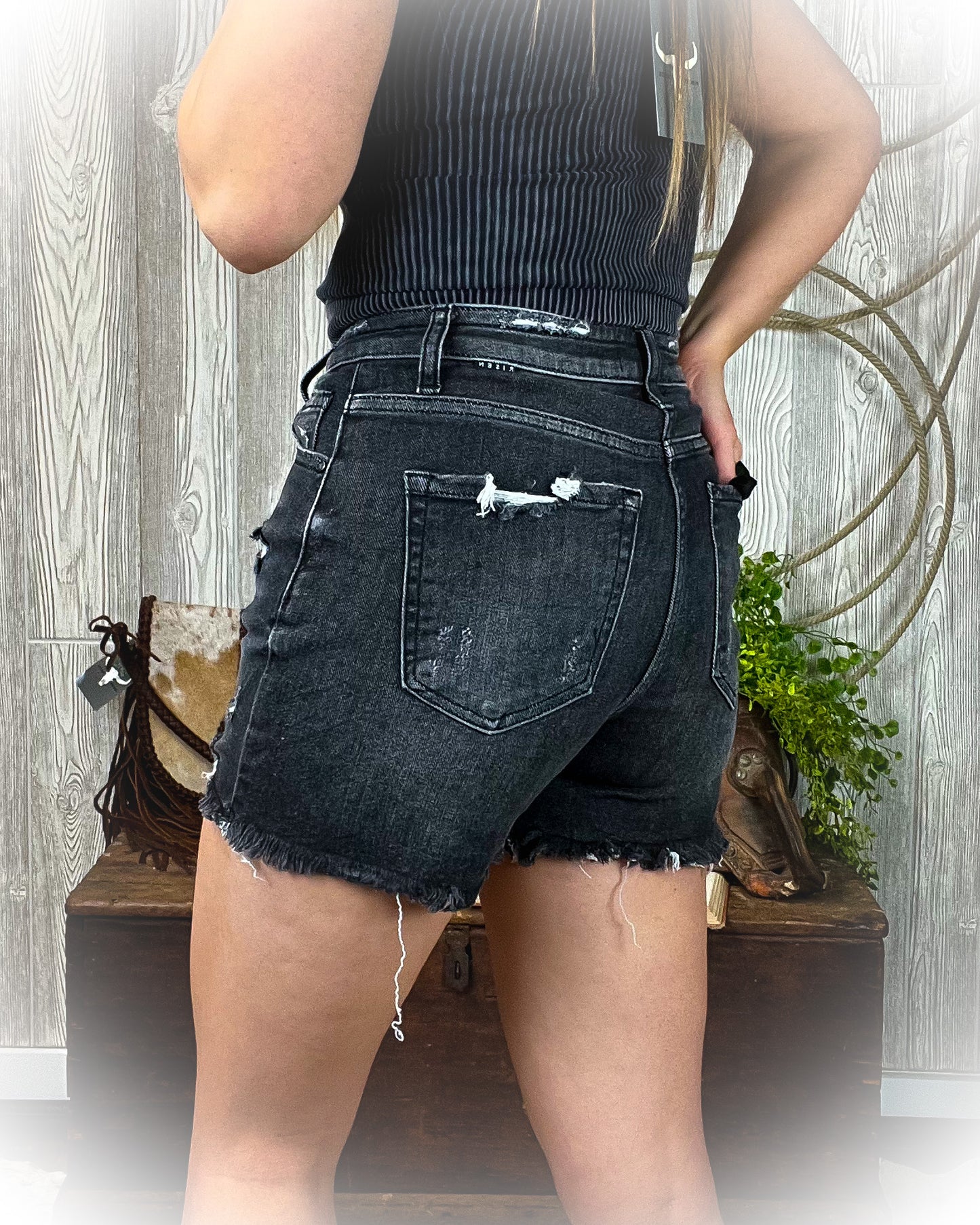 Abby High Rise Risen Shorts - Black