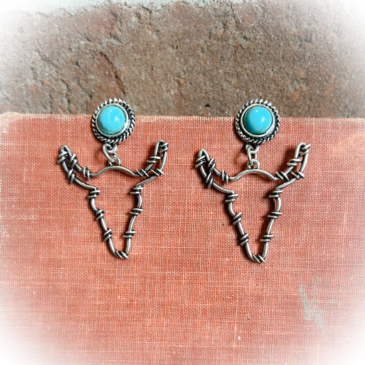 Western Steer Barbed Wire Earrings