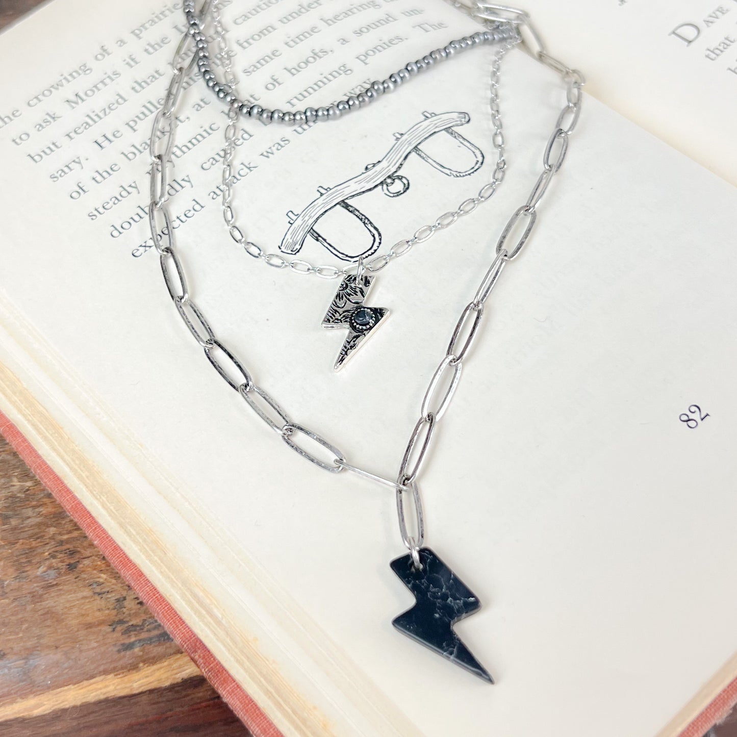 Lightning Bolt Layered Necklace - Black