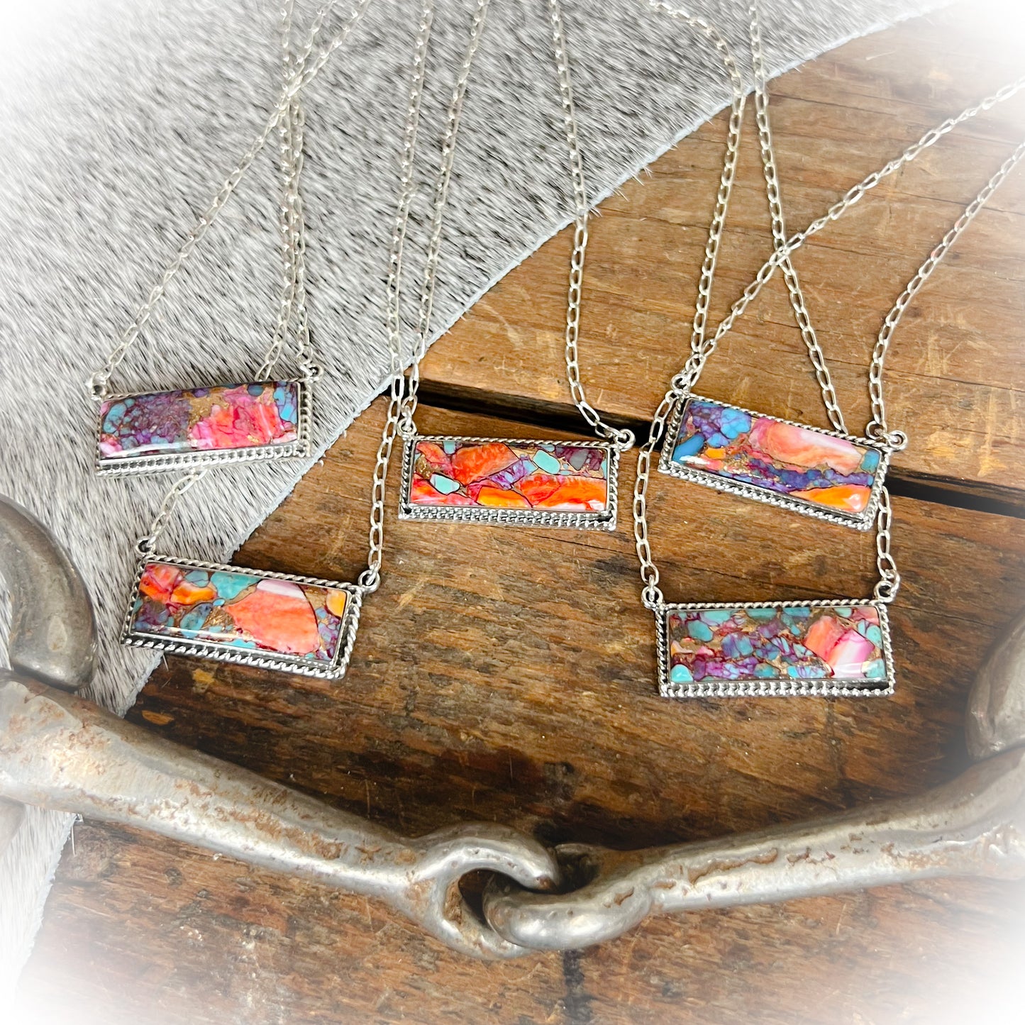 Winona - Pink Dahlia Spiny Turquoise Bar Necklace