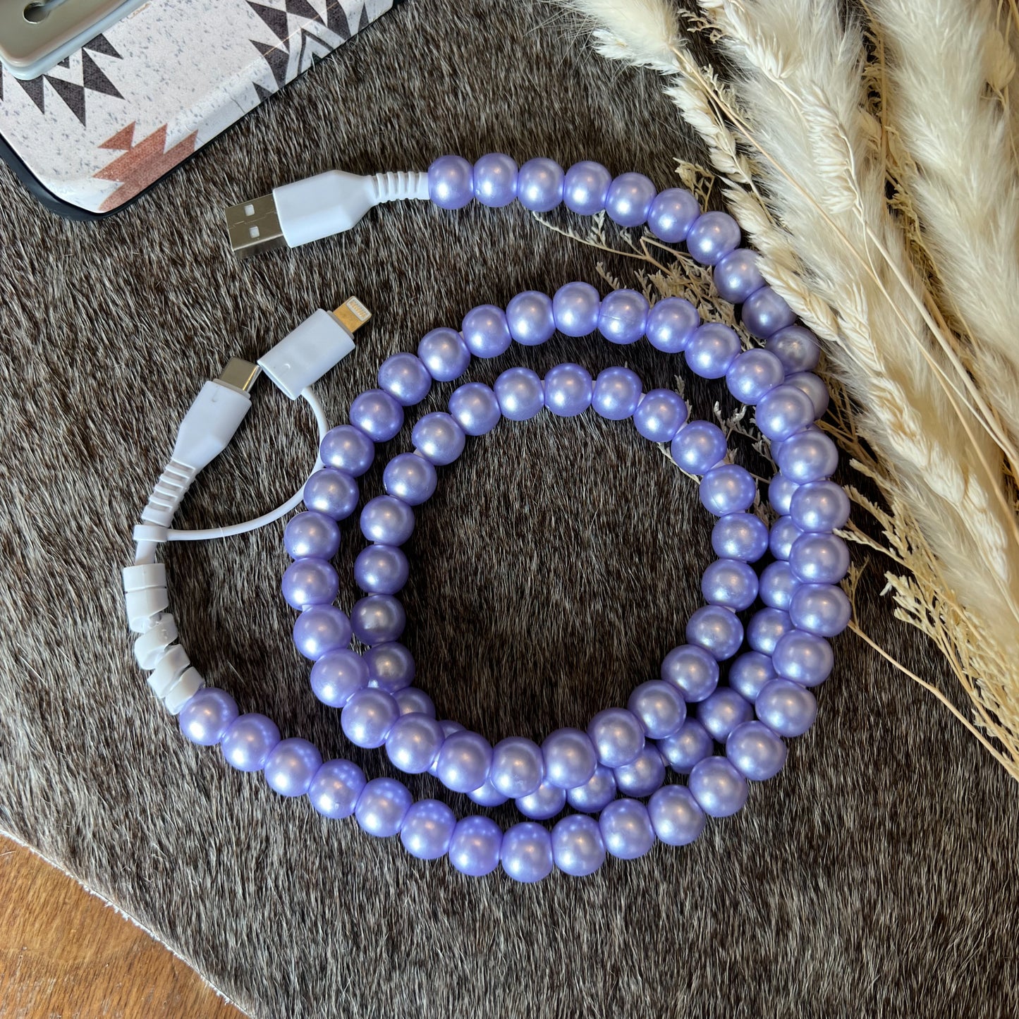Purple Lavender Pearl Beaded Chargning Cord