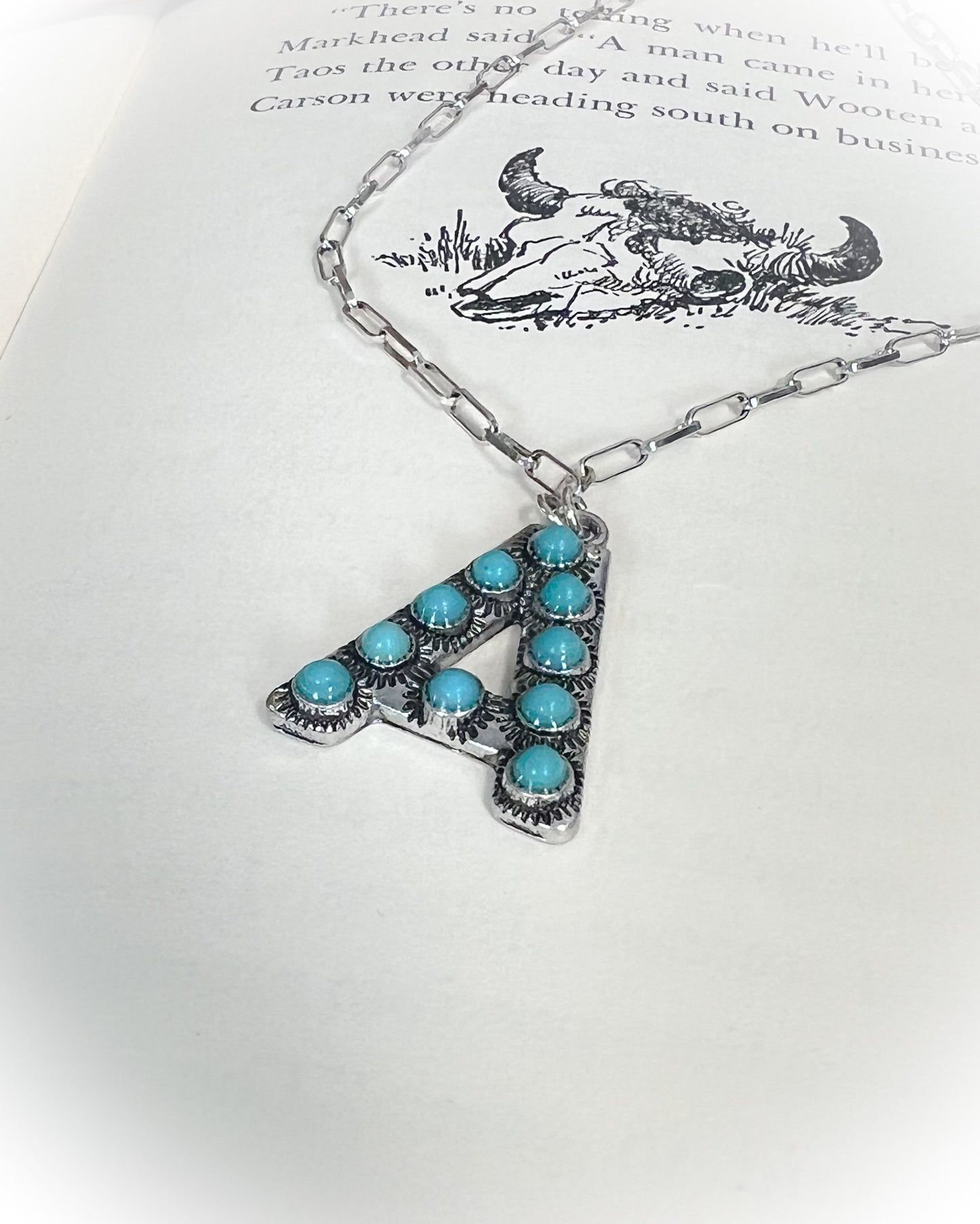 Western Turquoise Stone Initial Necklace