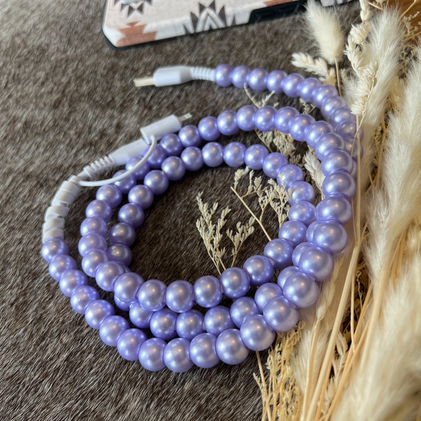 Purple Lavender Pearl Beaded Chargning Cord