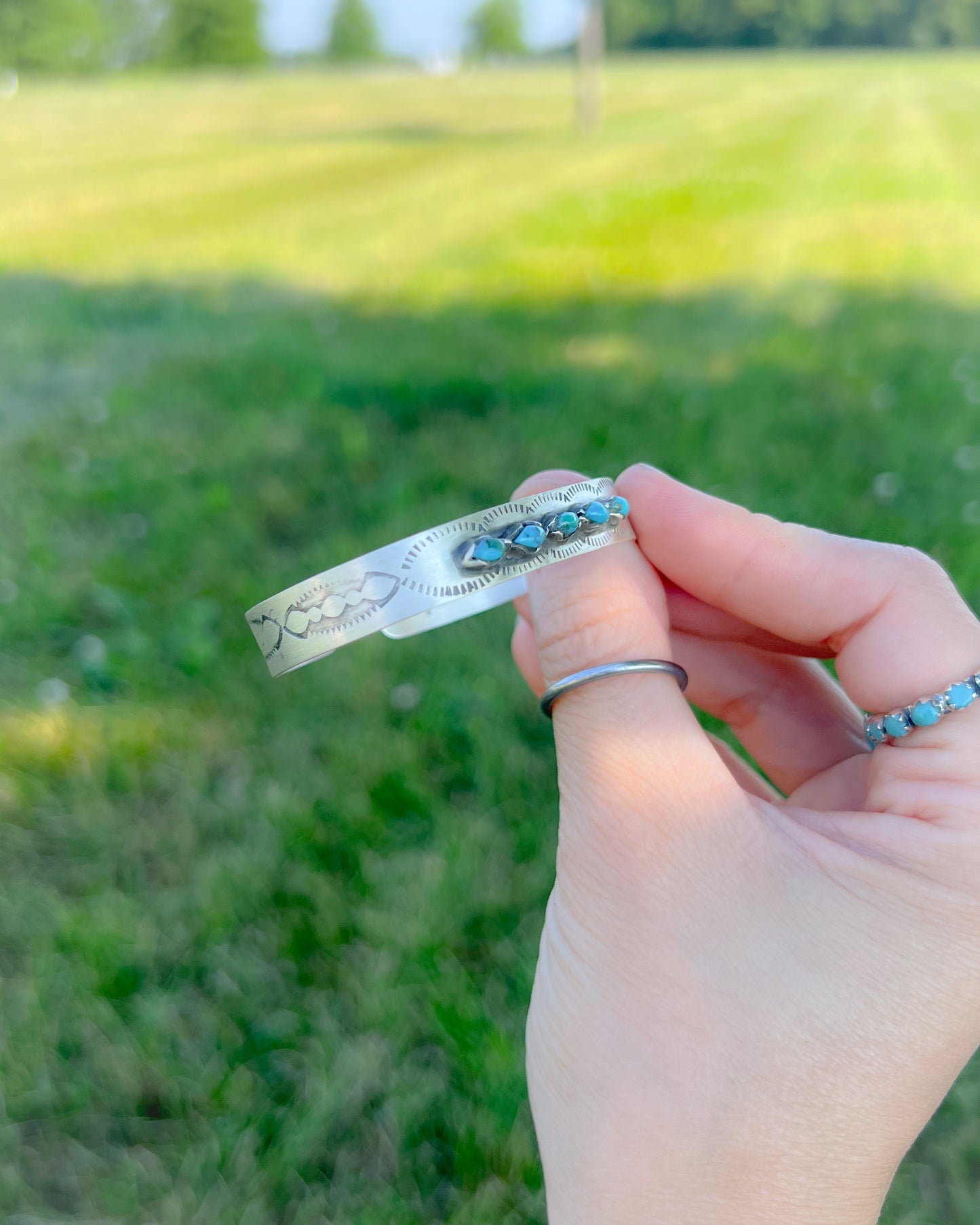 Stella Sterling Silver Turquoise Cuff Bracelet - Matte Oxidized Western Style