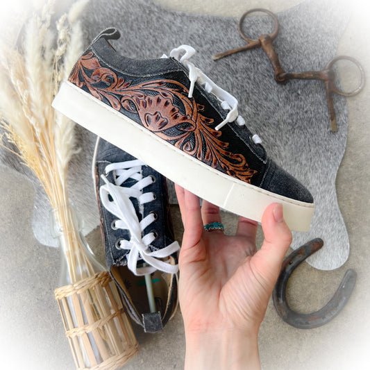 Mikayla's Favorite Western Tooled Leather Sneaker