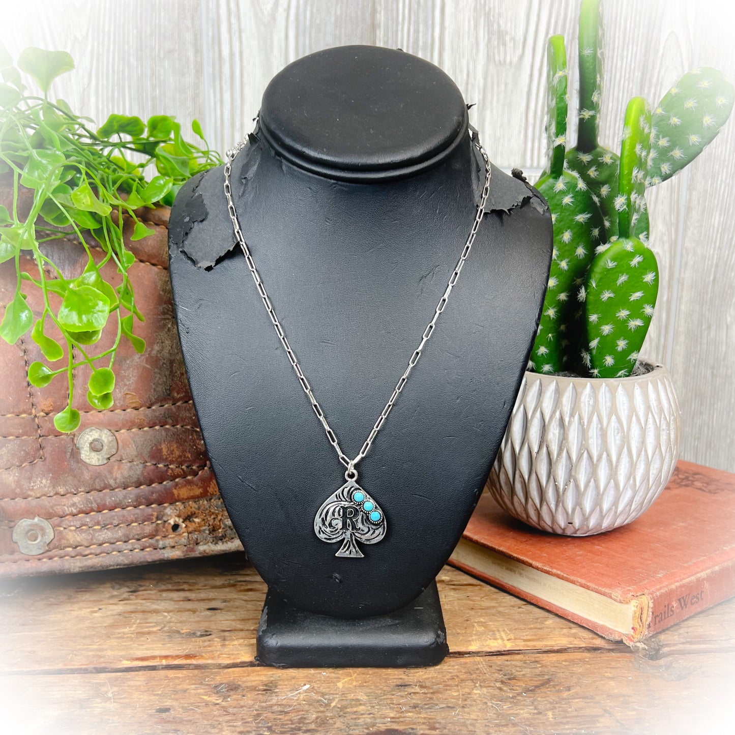 Western Spade Initial Necklace