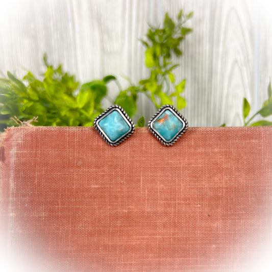 Small Western Stone Stud Earrings - Turquoise