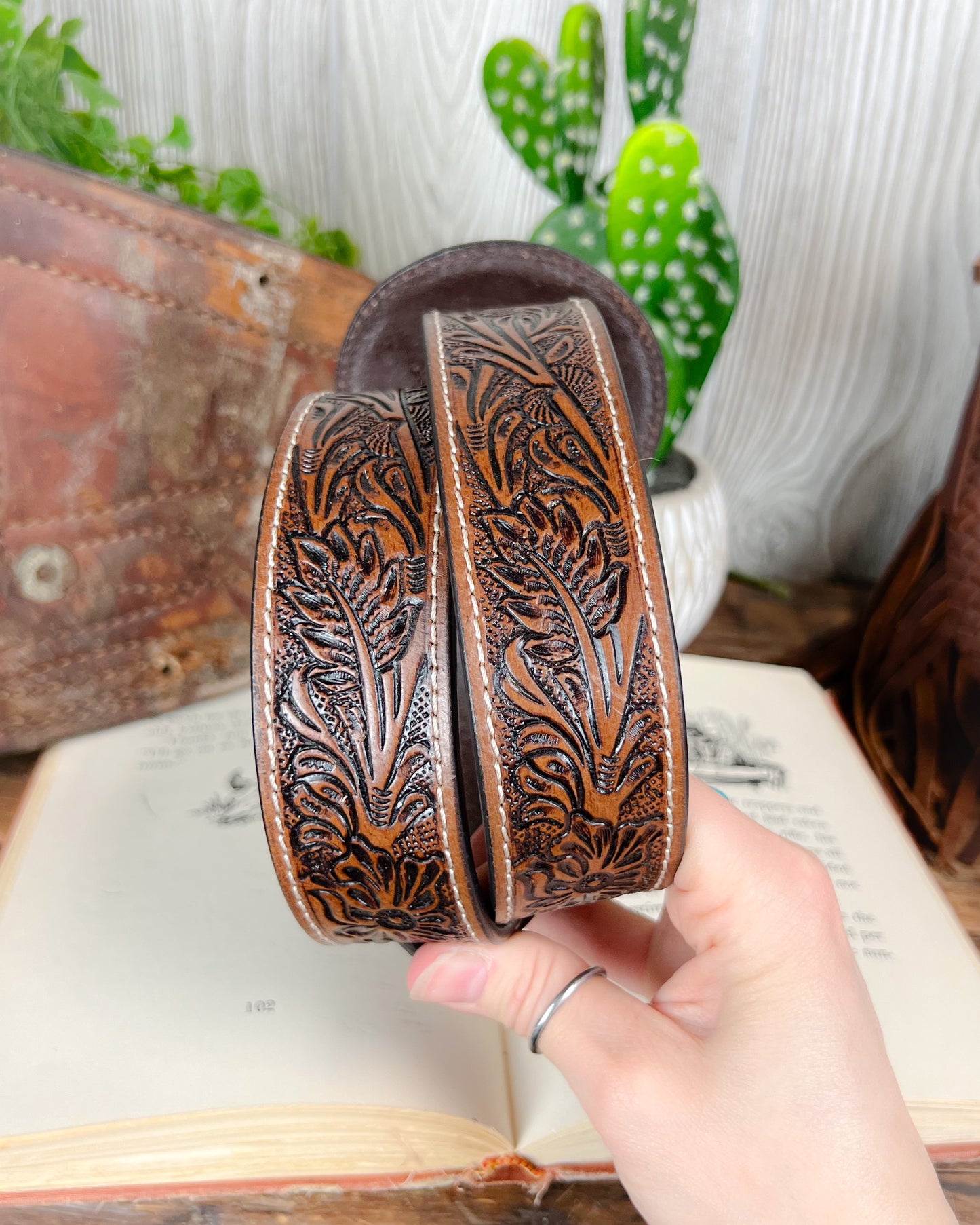 High Desert Tooled Leather Belt - Brown