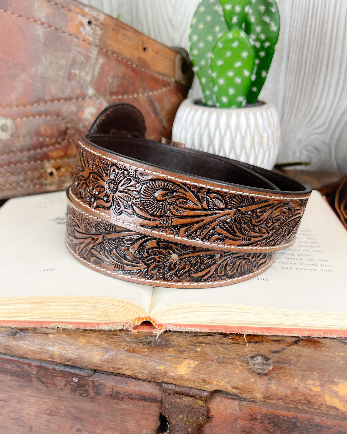 High Desert Tooled Leather Belt - Brown