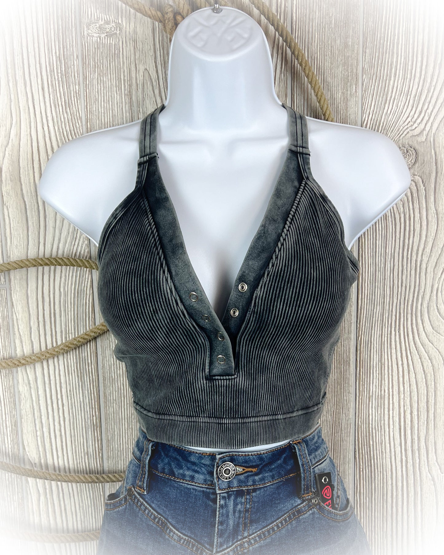 So Comfy Button V-Neck Bralette/Tank Top