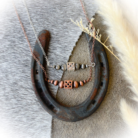 Roll The Dice Navajo Style Pearl Necklace - Silver or Bronze