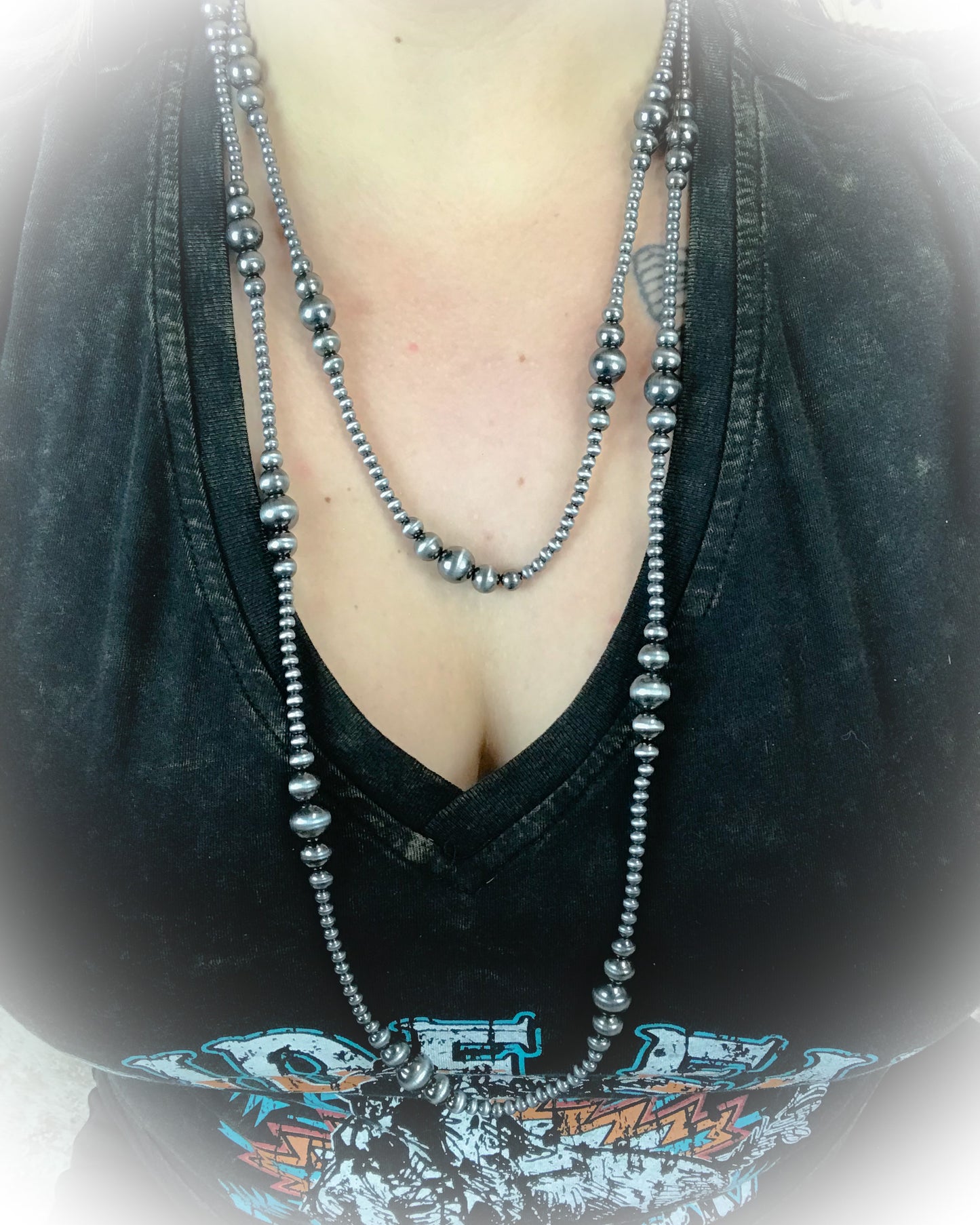 Graduated Navajo Style Pearl Long Necklace - Multiple Colors