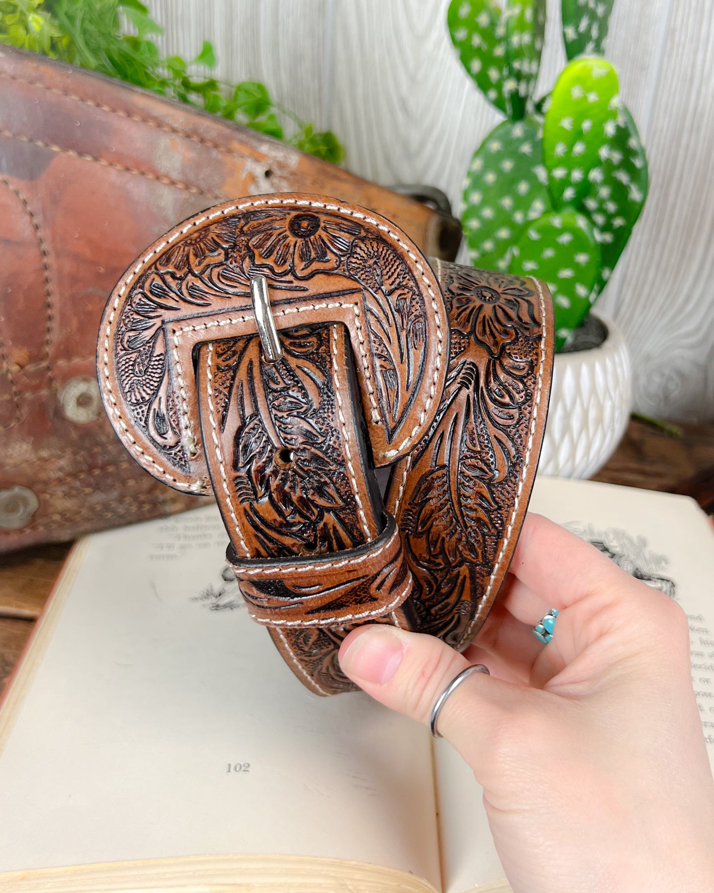 High Desert Tooled Leather Belt - Brown