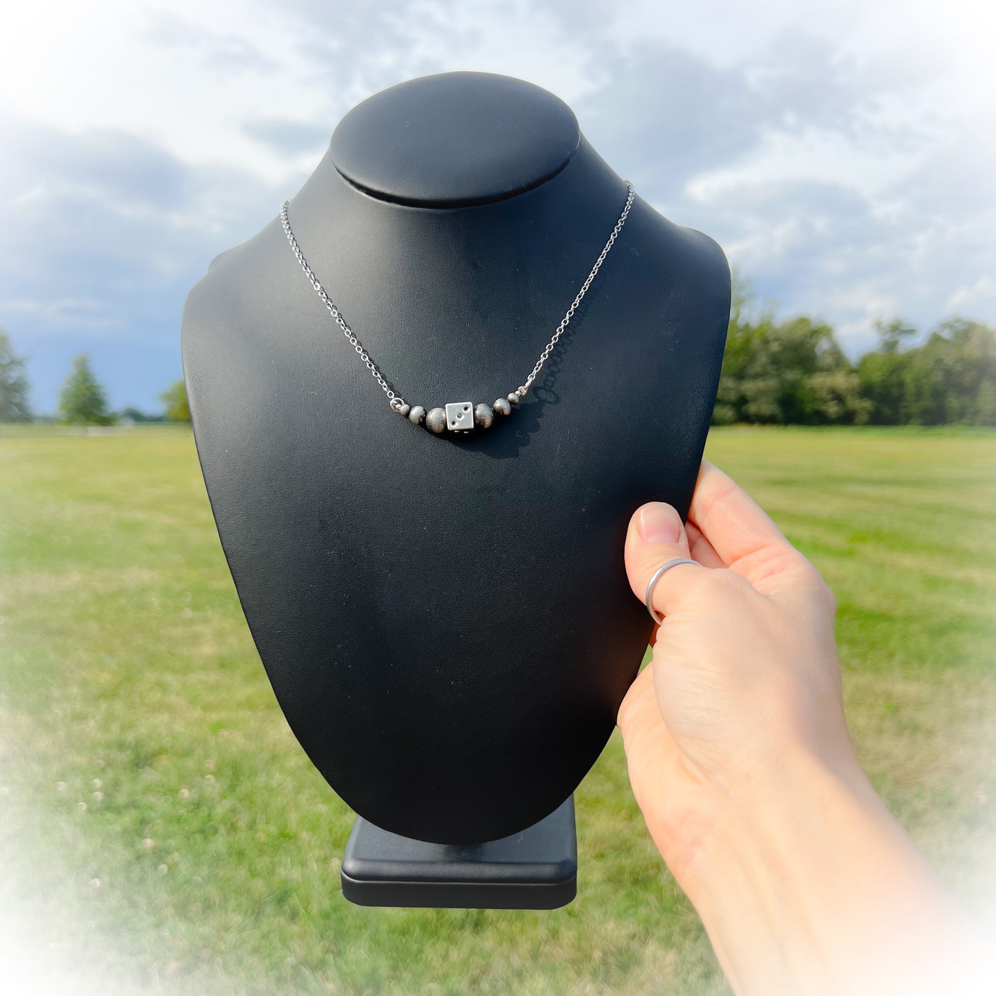 Roll The Dice Navajo Style Pearl Necklace - Silver or Bronze