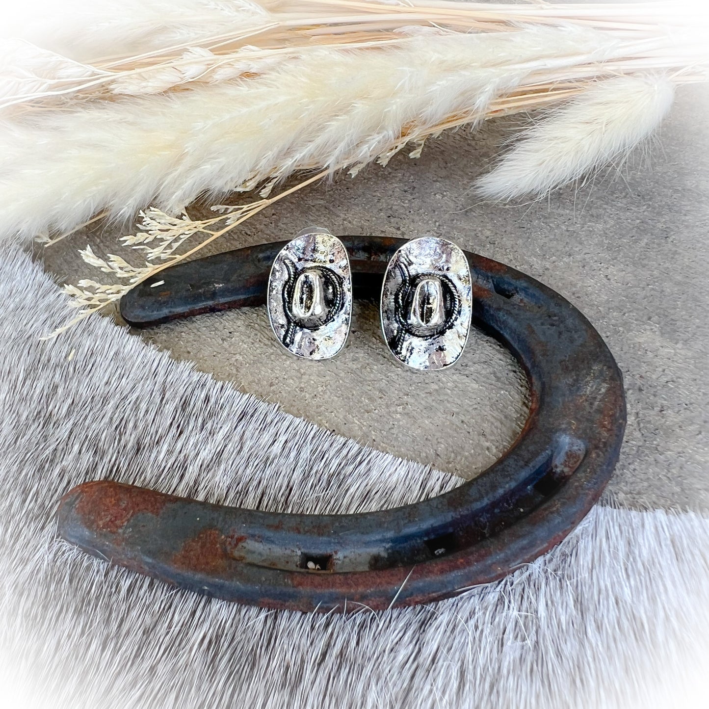 Western Rustic Cowboy Hat Stud Earrings