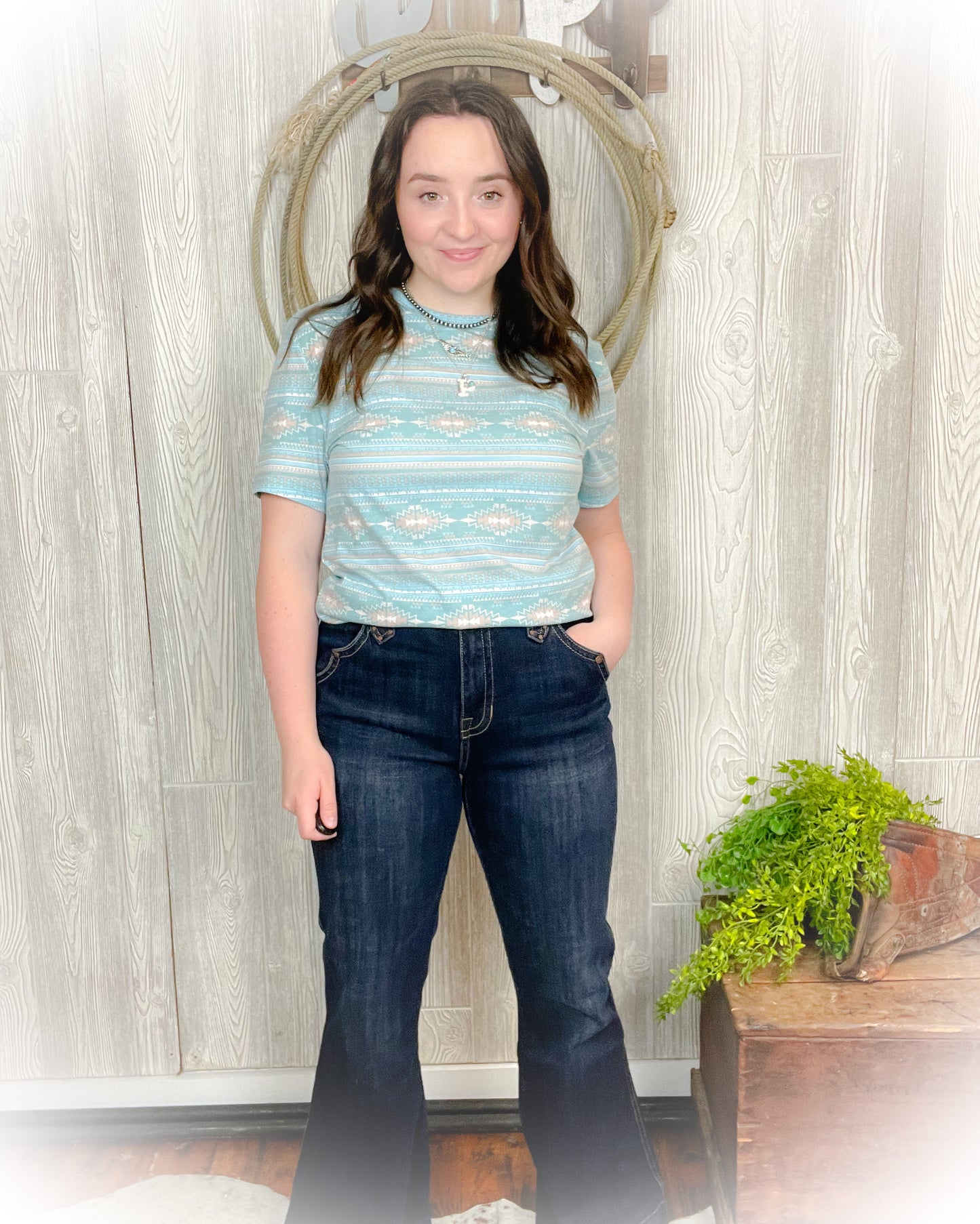 All Over Aztec Tee - Aqua