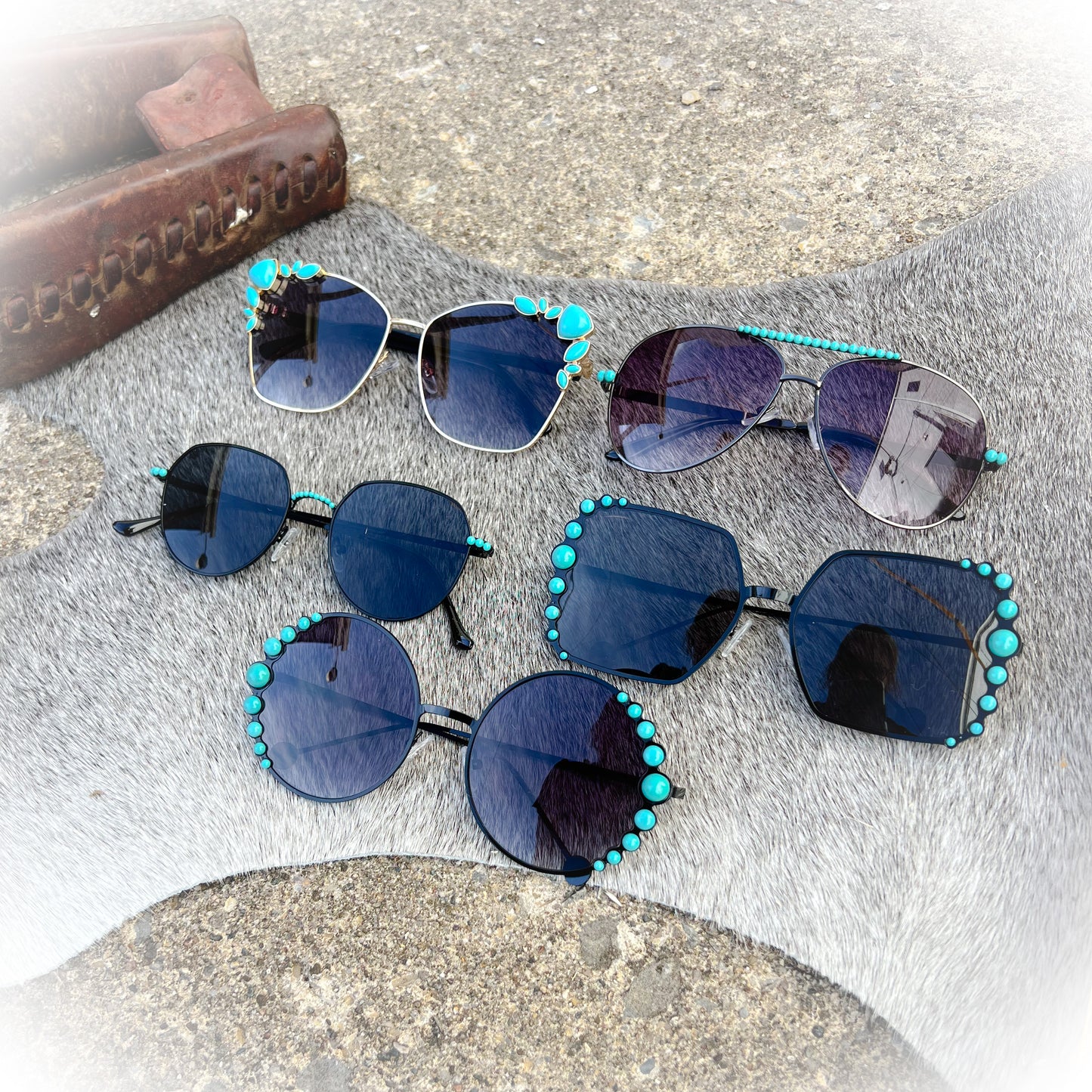 Outlaw Octagon Western Boho Turquoise Stone Sunglasses