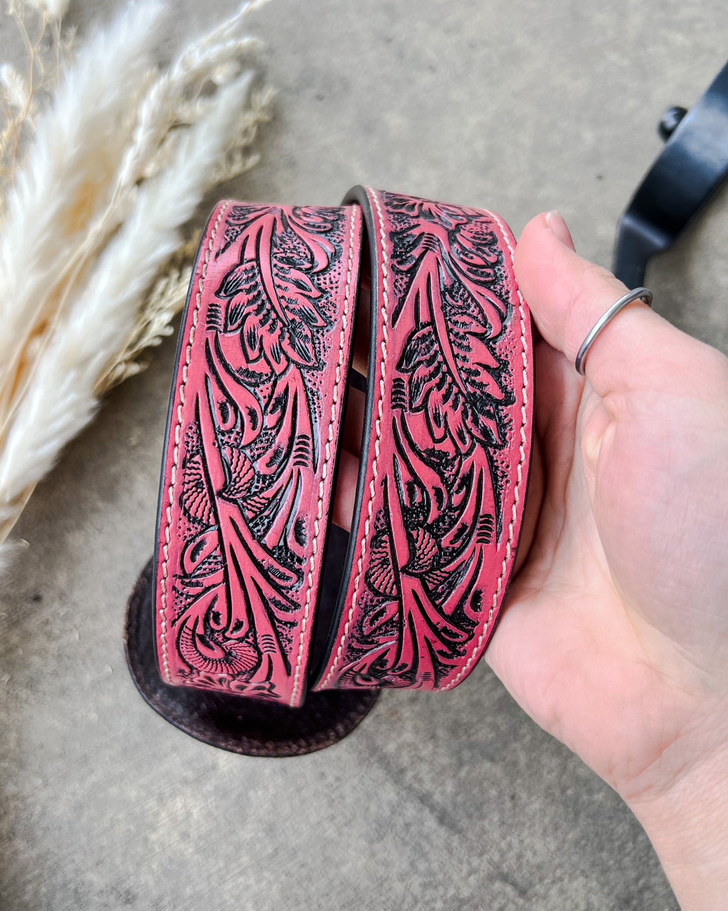 High Desert Tooled Leather Belt - Pink/Red*