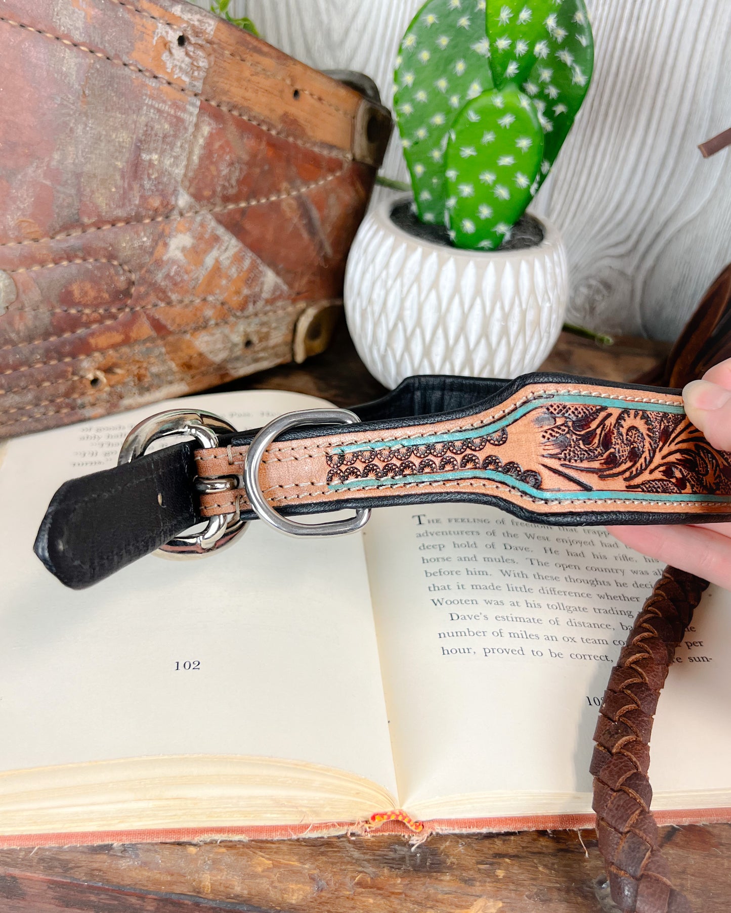 Trusted Amigo Tooled Leather Western Dog Collar