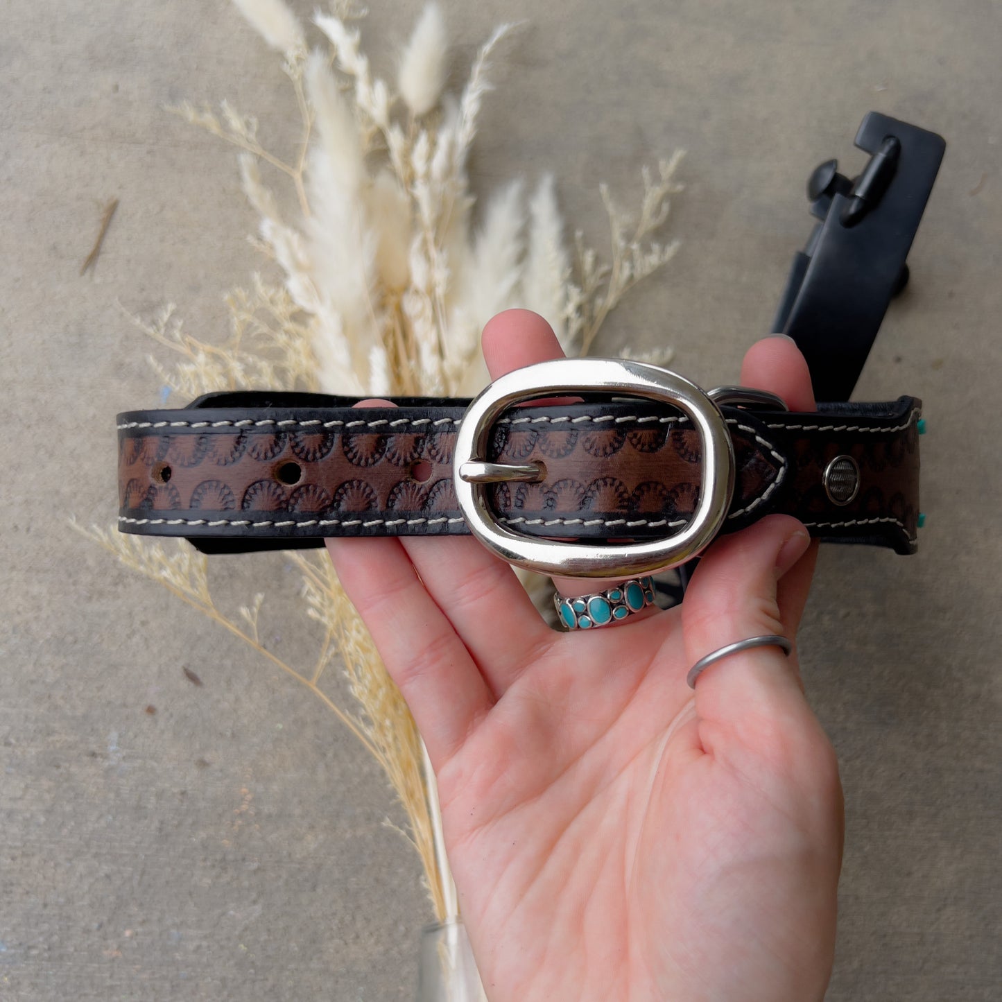 Sunflower Leather Dog Collar