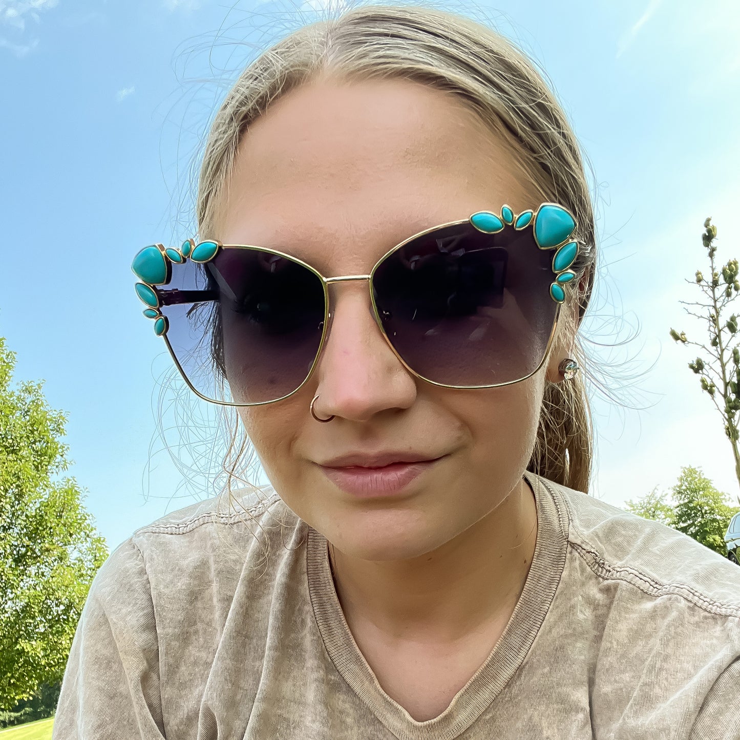High Class Fancy Gold & Turquoise Stone Western Boho Sunglasses