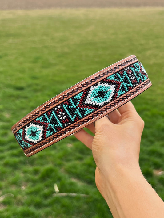 Beaded Leather Dog Collar