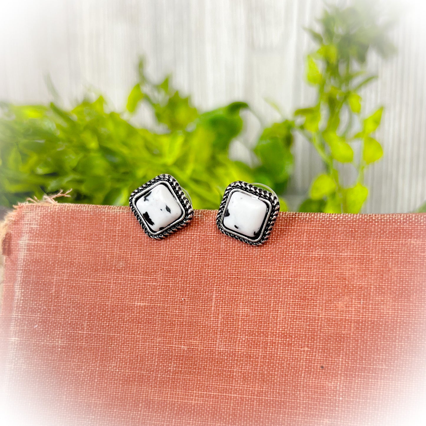 Small Western Stone Stud Earrings - White