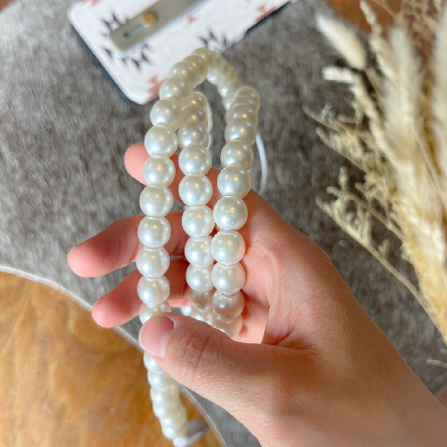White Pearl Beaded Charging Cord