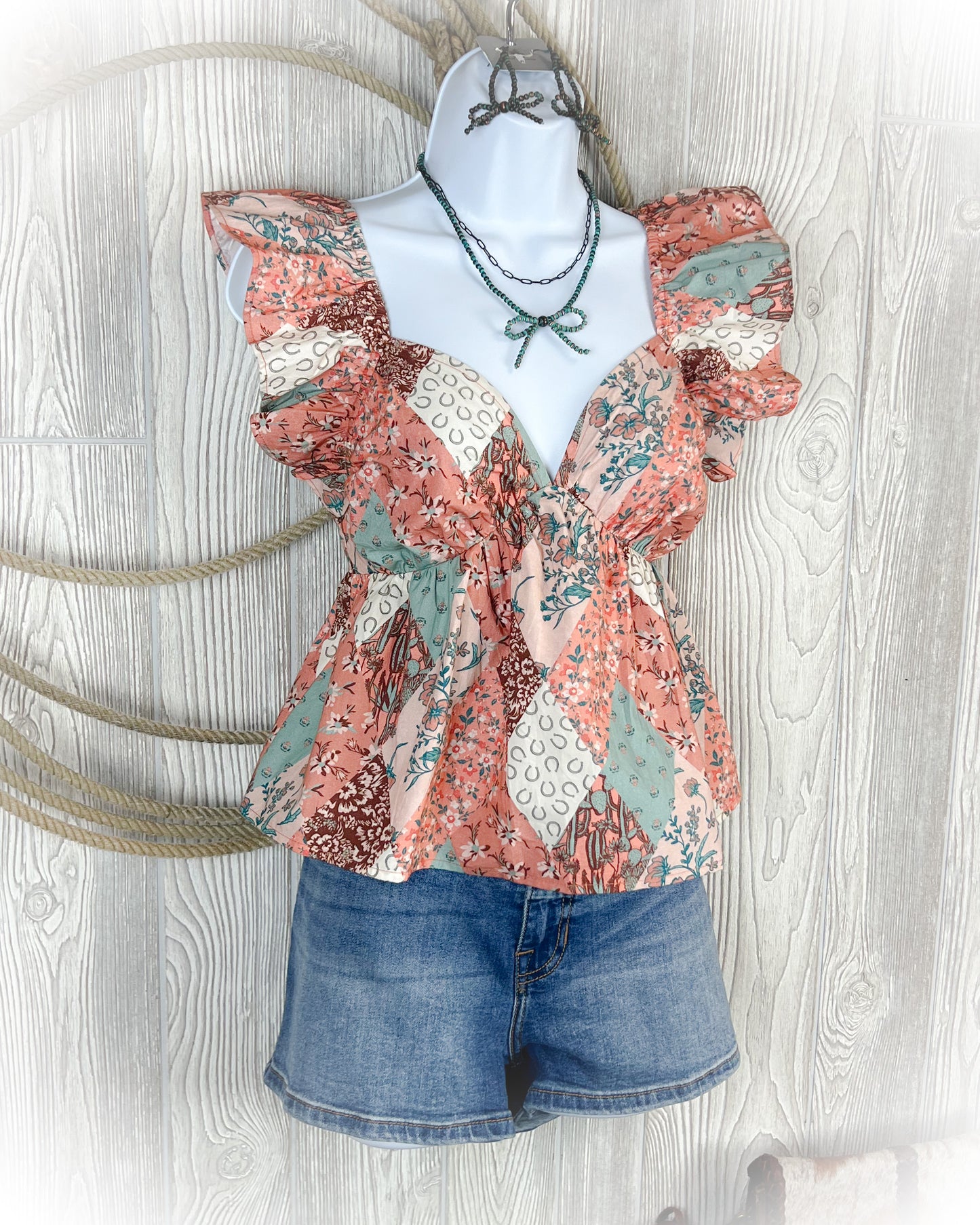 Patchwork Print Flutter Top