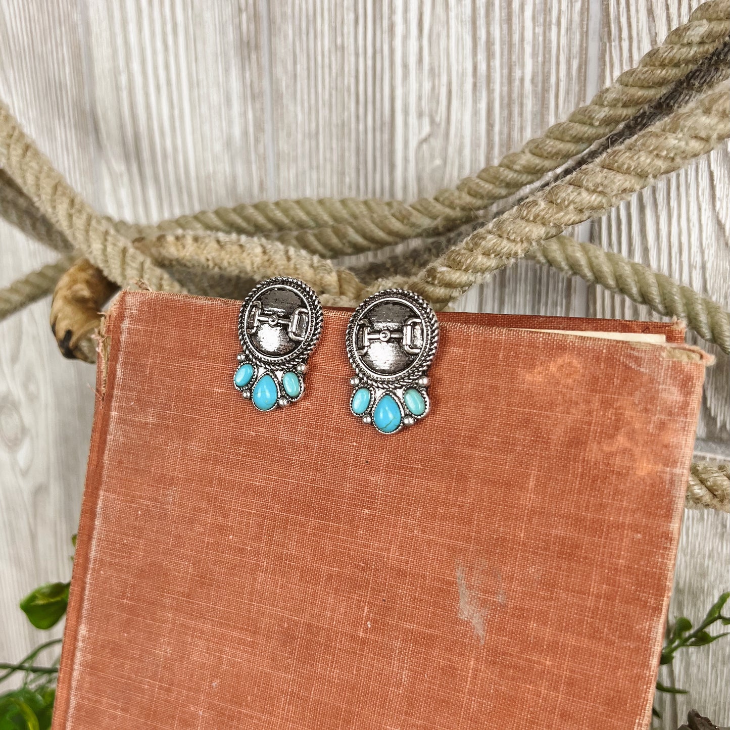 Turquoise Western Concho Horse Bit Stud Earings