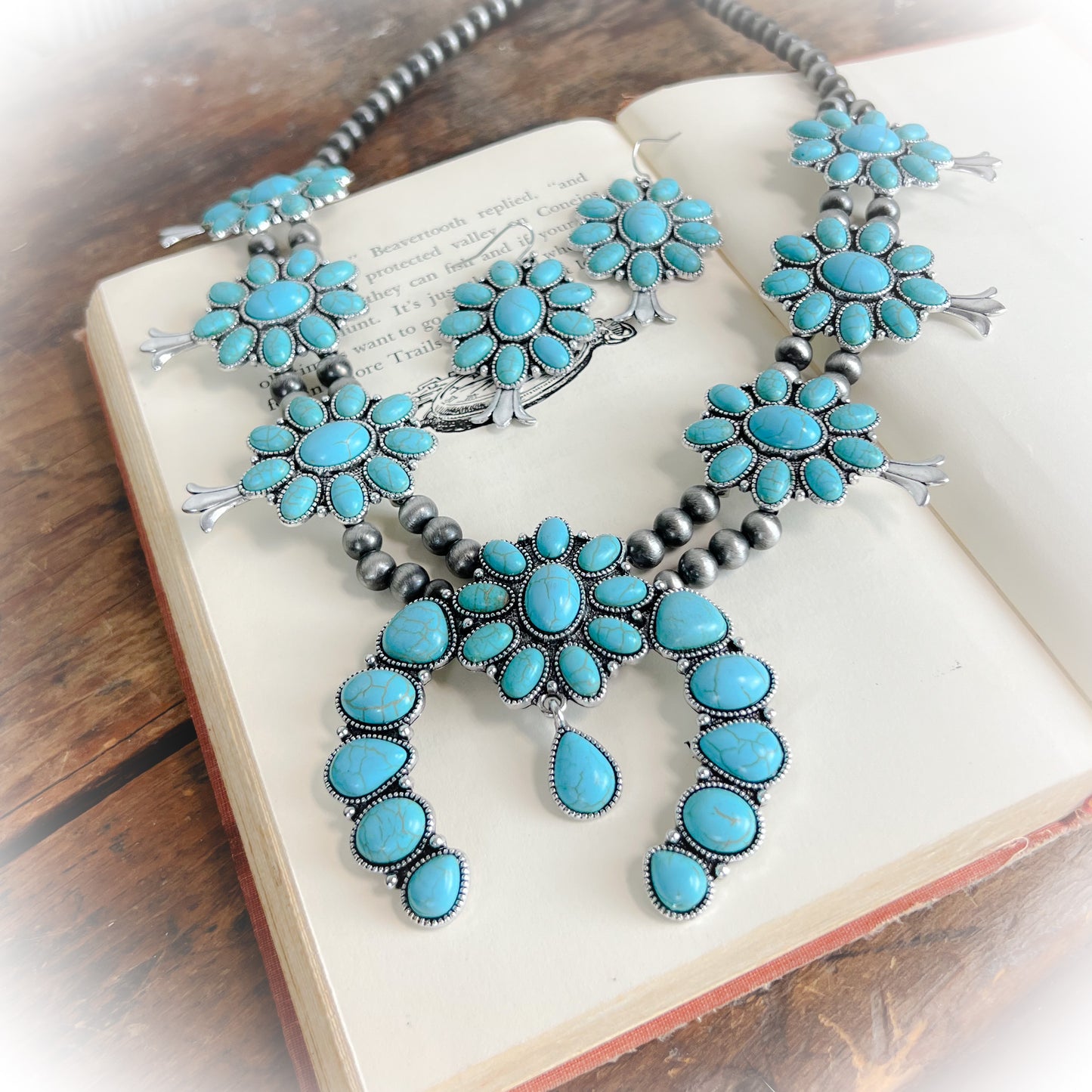 Western Statement Squash Blossom Necklace & Earrings Set