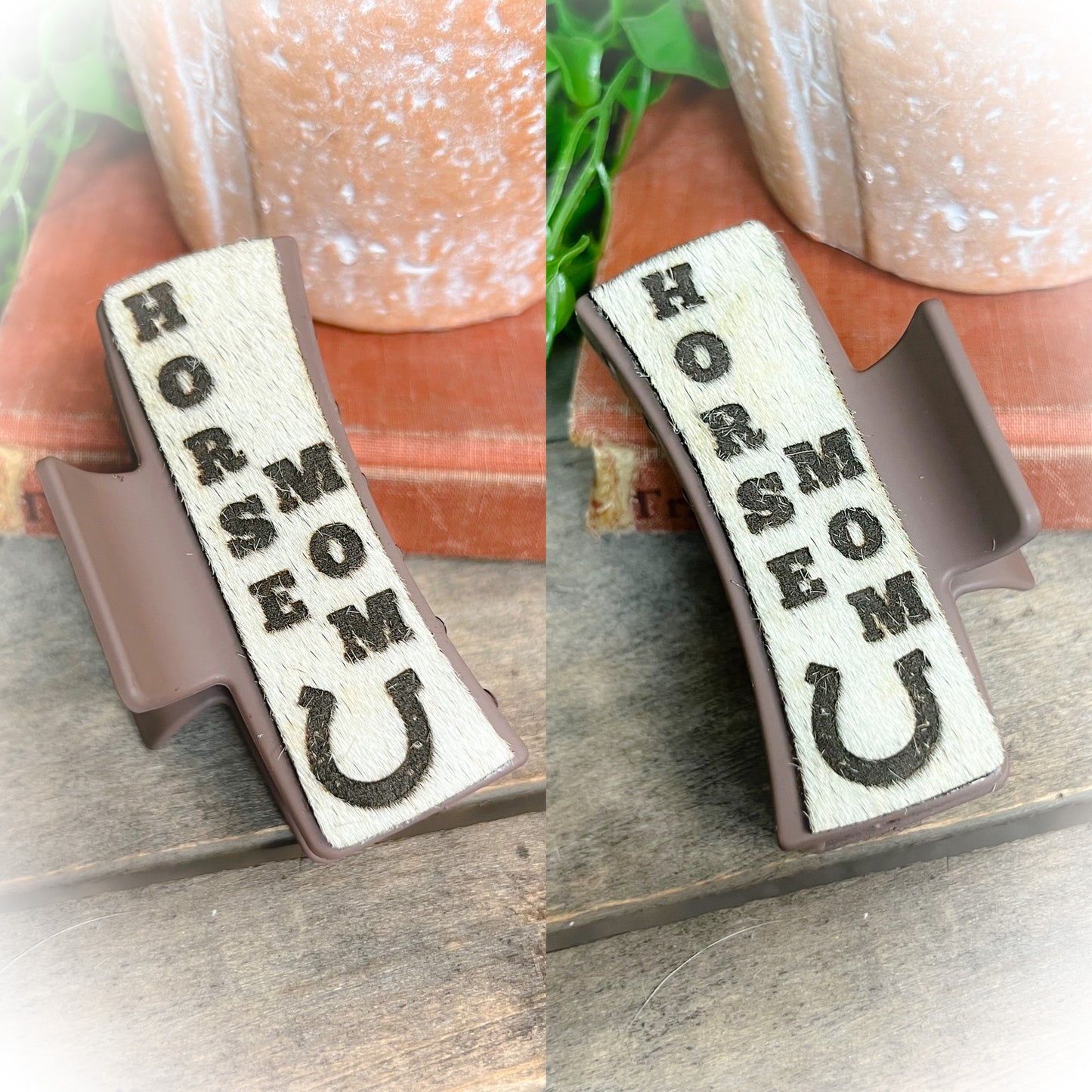 Horse Mom Cowhide Claw Clips