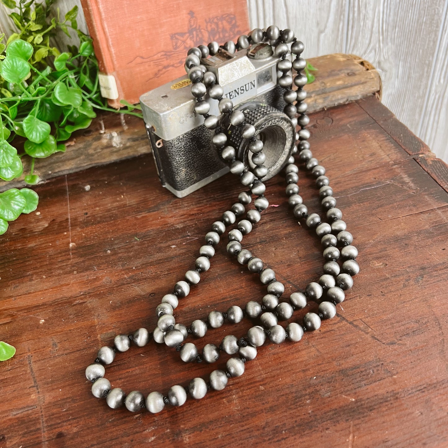 Stampede Navajo Style Pearl Long Necklace - 10mm - 64" - Silver