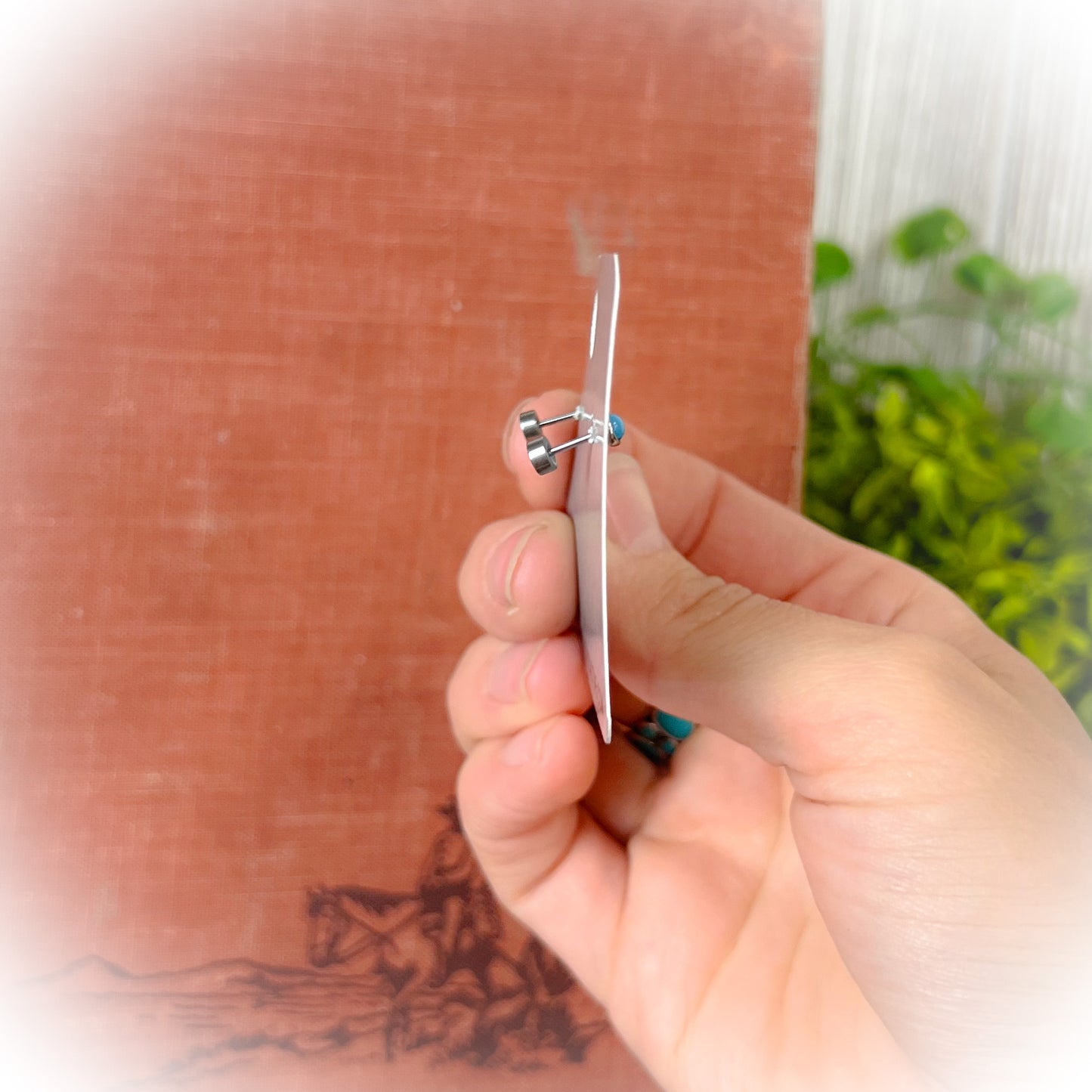 Mini Faux Turquoise Stone Earrings - Stainless Steel & Flat Back