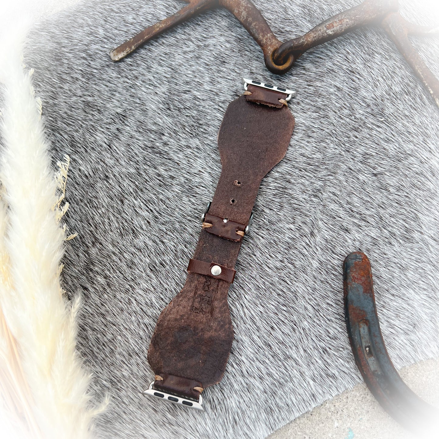 Lone Star Tooled Leather Watch Band - Antique Mahogany Color - 38mm-41mm