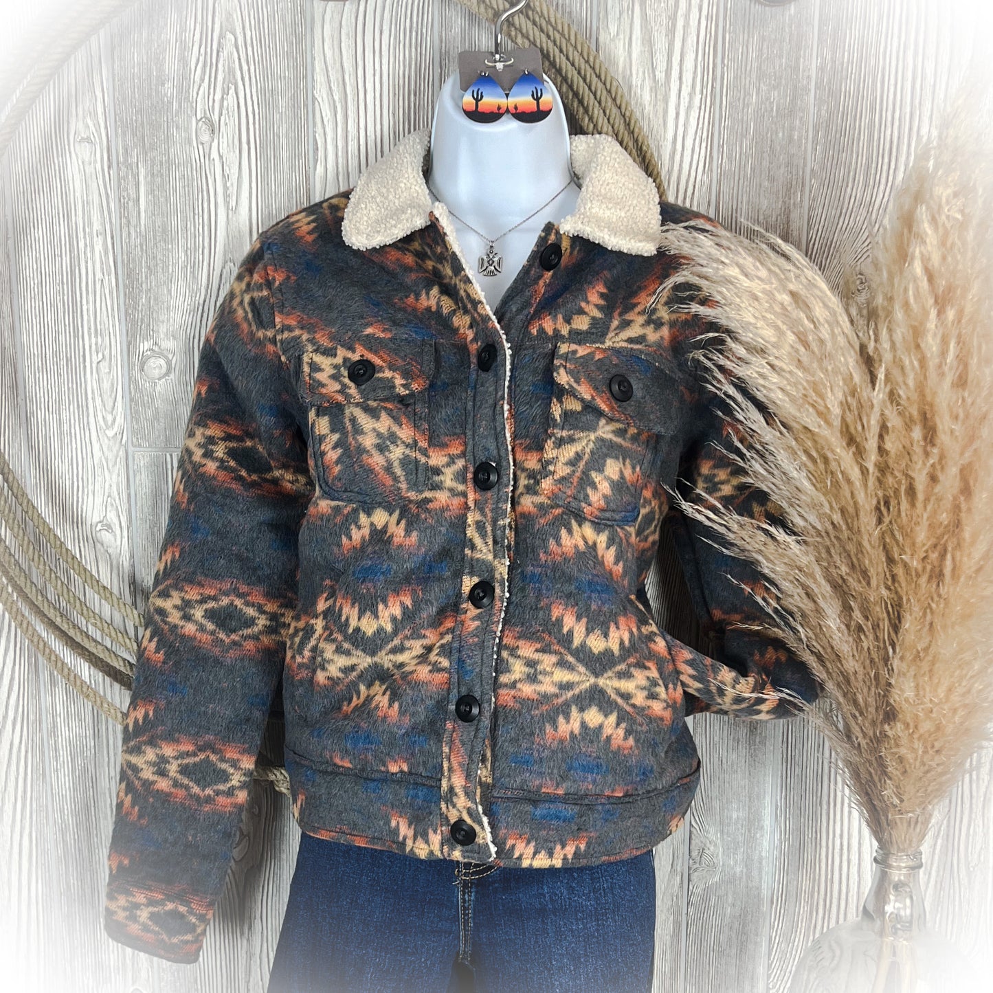 Charcoal Aztec Sherpa Jacket