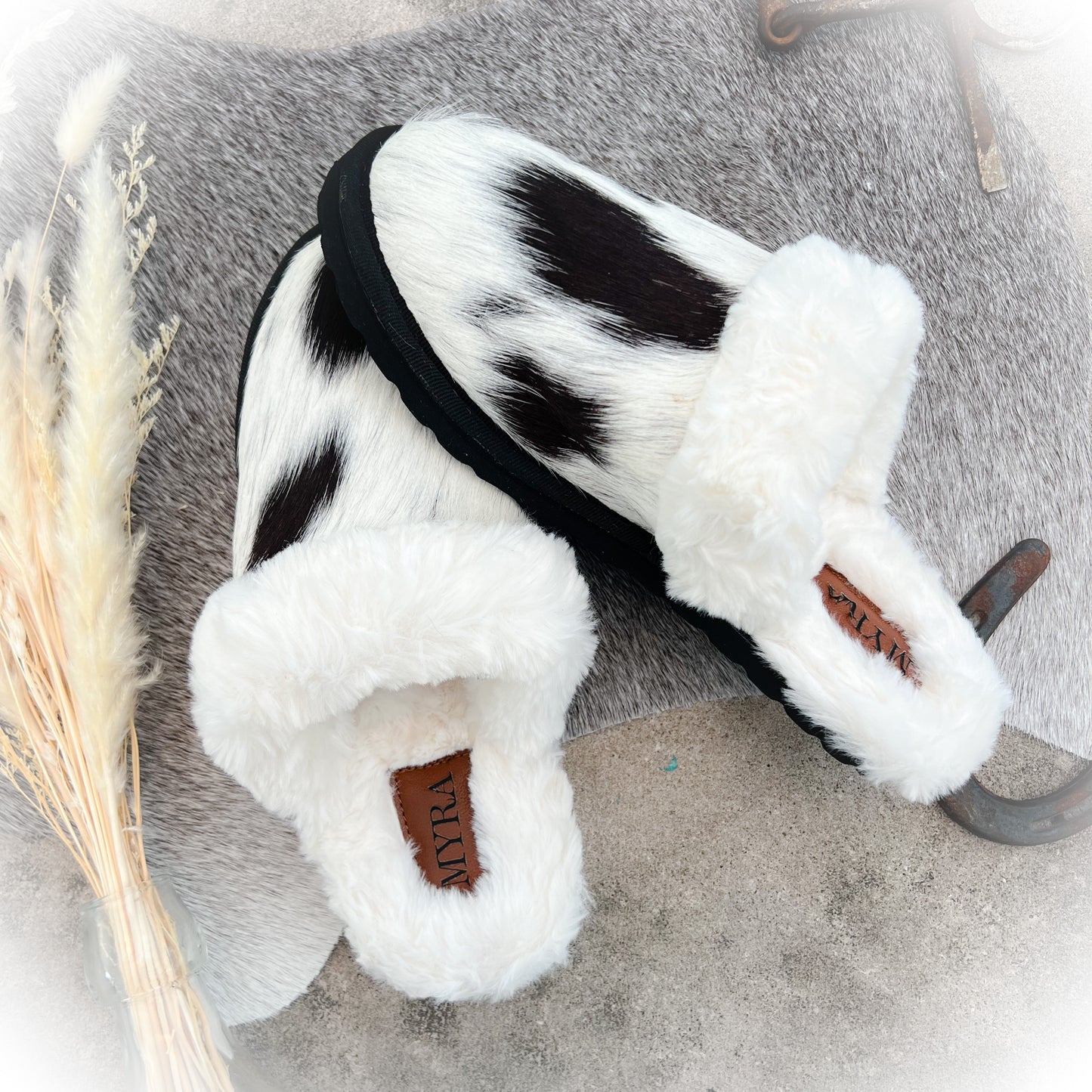 Buckaroo Cowgirl Western Cowhide Slippers - Slip-On*