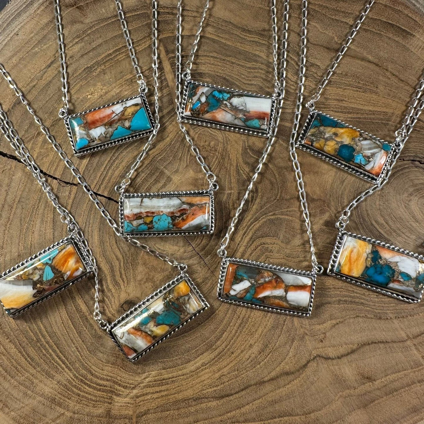 Cora Necklace - Sterling Silver Spiny Oyster & Mojave Turquoise Bar Necklace
