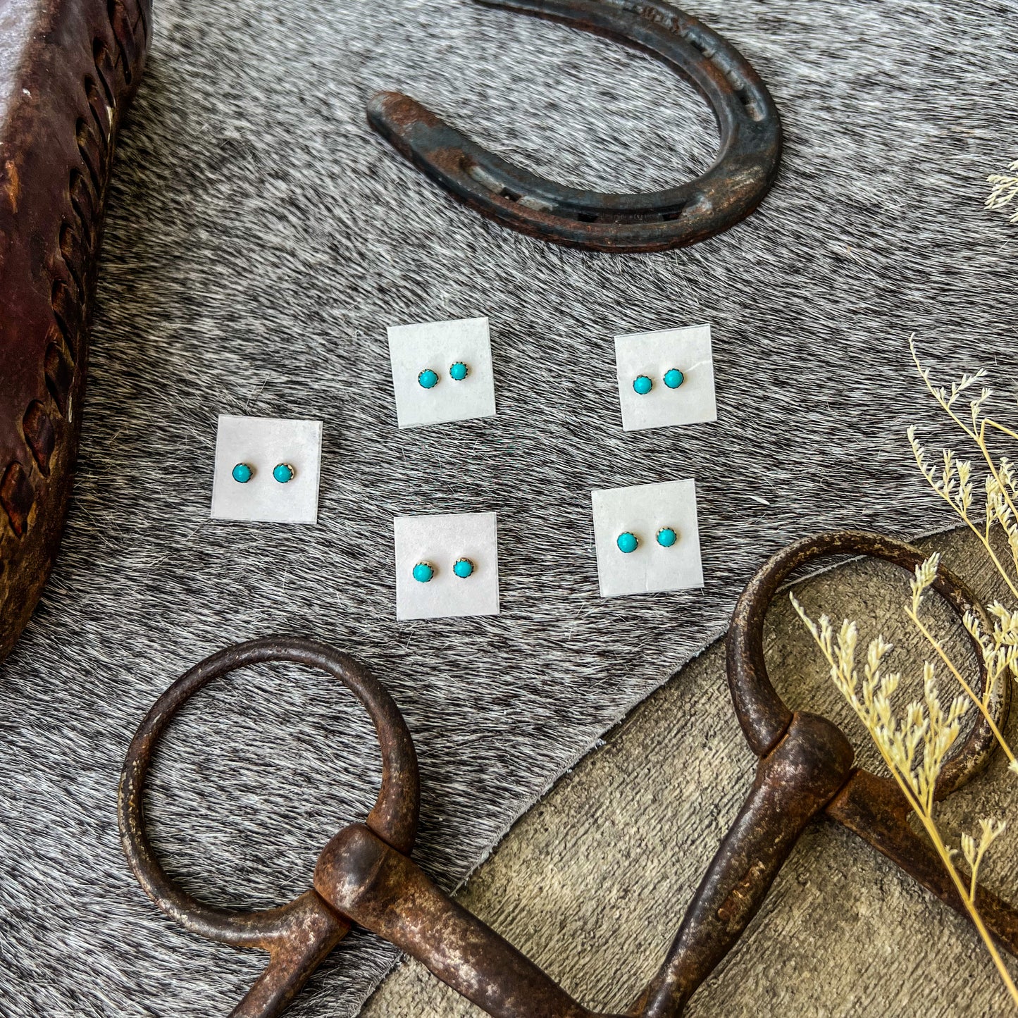 Western Sterling Silver & Authentic Turquoise Mini Stud Earrings – 5mm