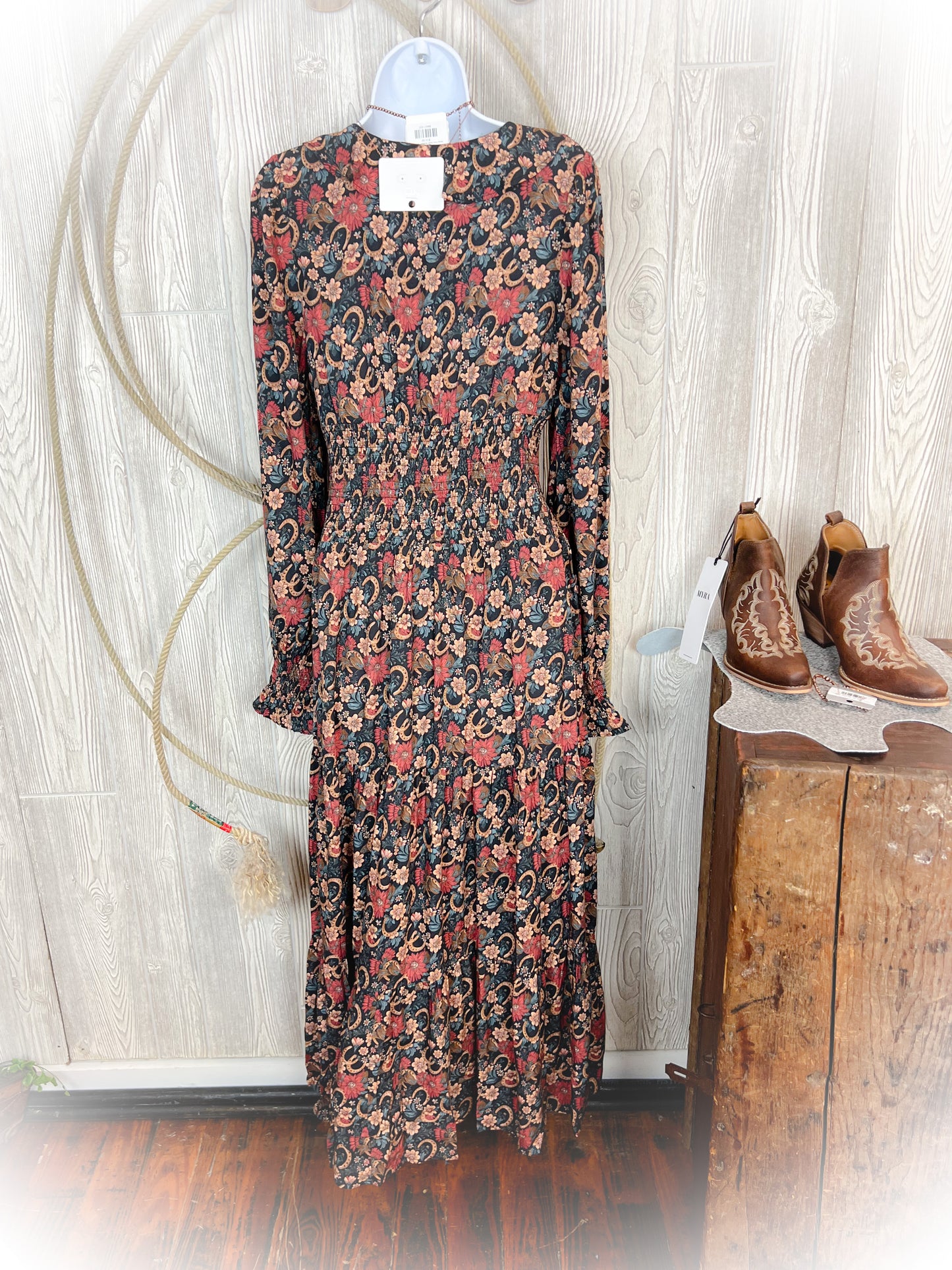 Navy Floral Horseshoe Western Dress