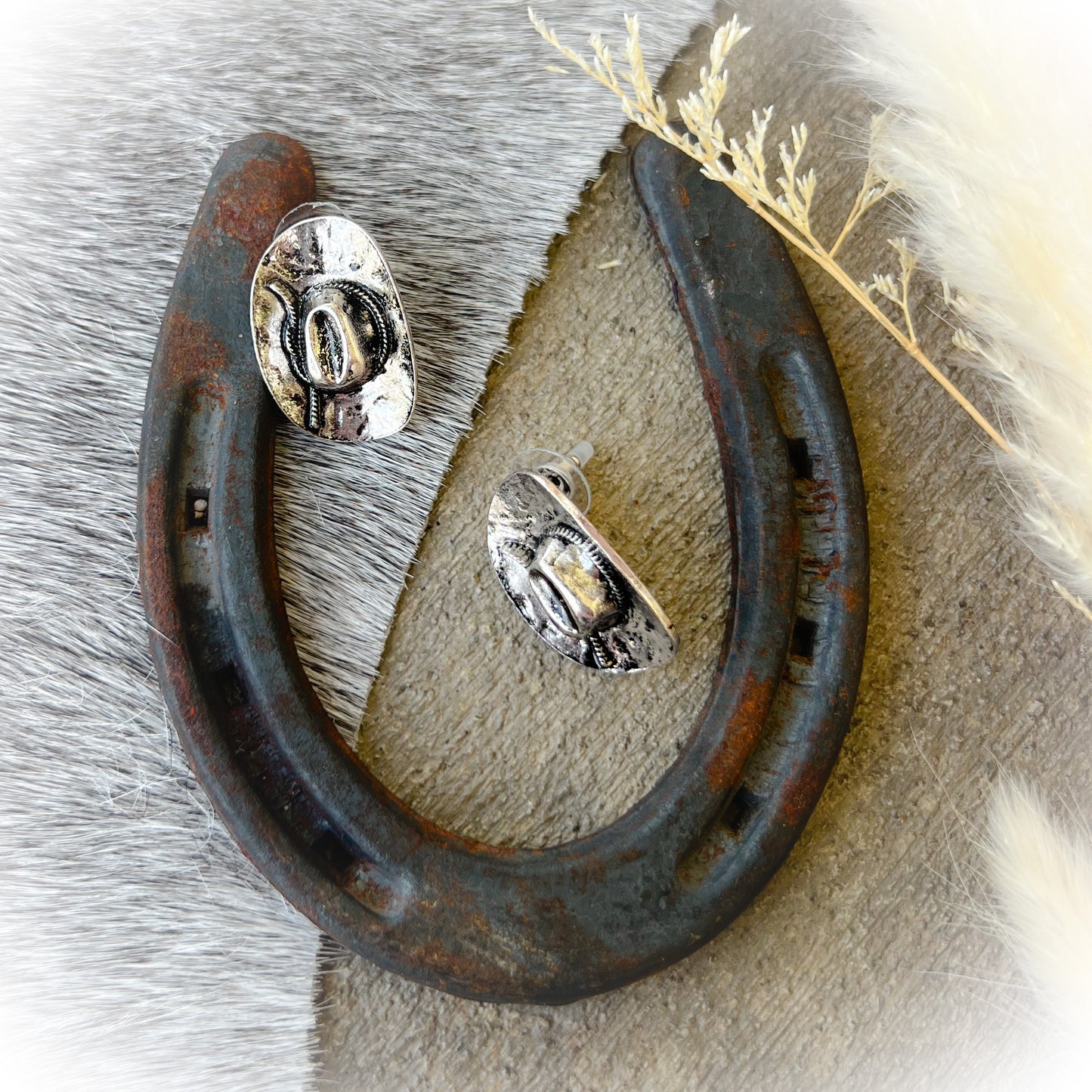 Western Rustic Cowboy Hat Stud Earrings