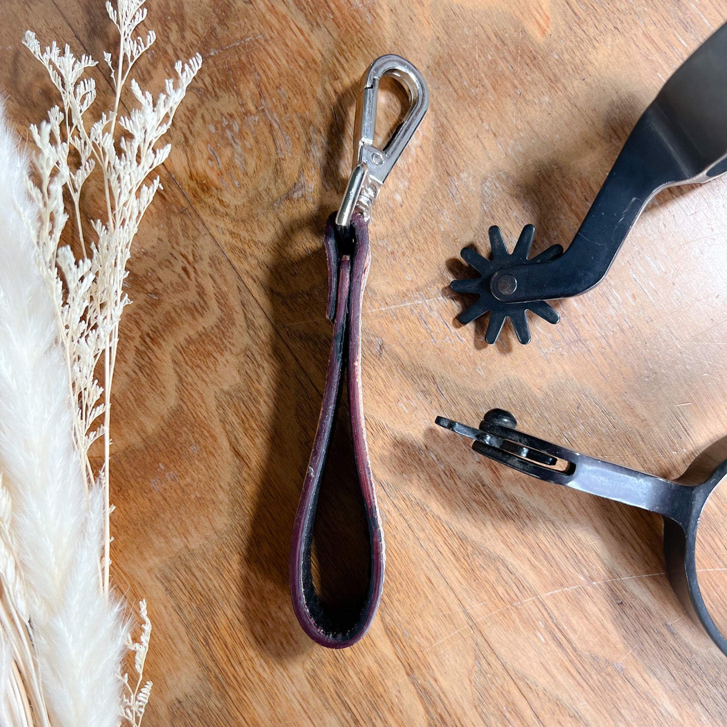 Turquoise Trails Tooled Leather & Cowhide Keychain – Silver Clip