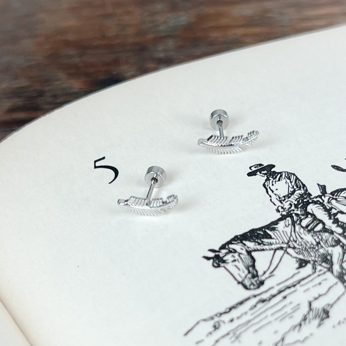 Feather Stainless Steel Flat Back Stud Earrings