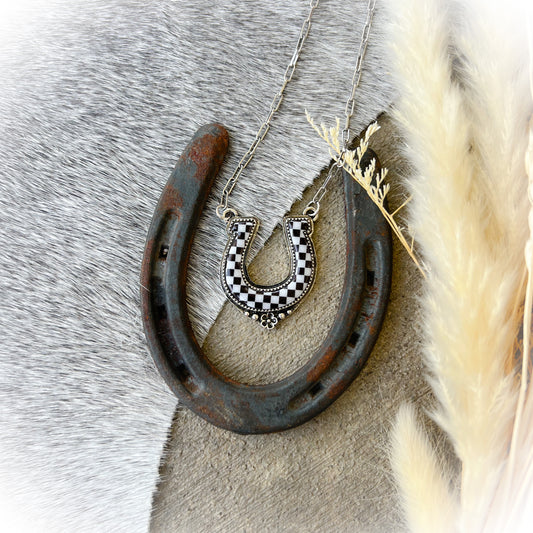 Western Checkered Horseshoe Necklace