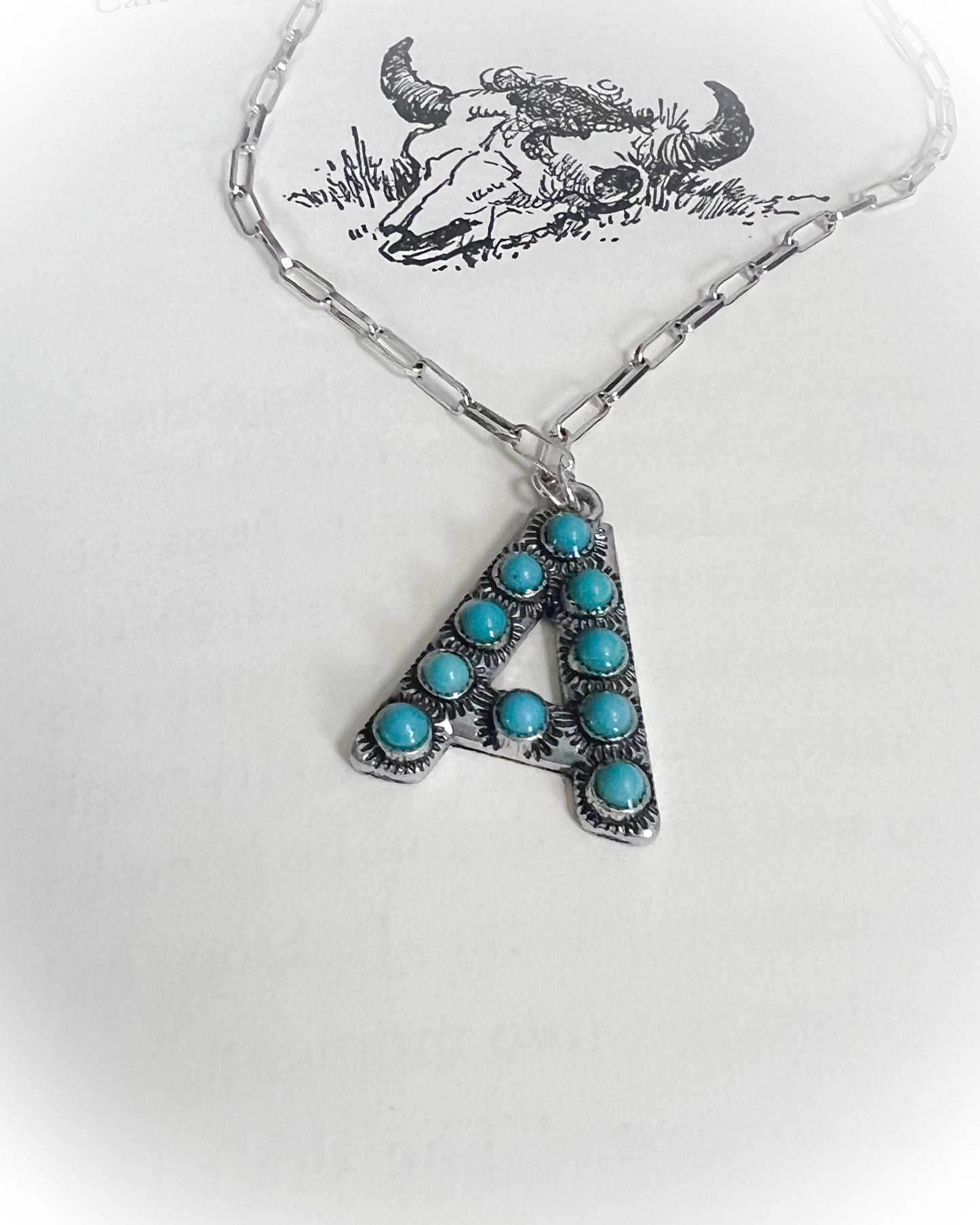 Western Turquoise Stone Initial Necklace