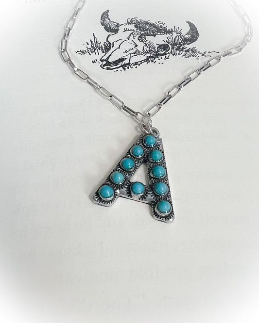 Western Turquoise Stone Initial Necklace