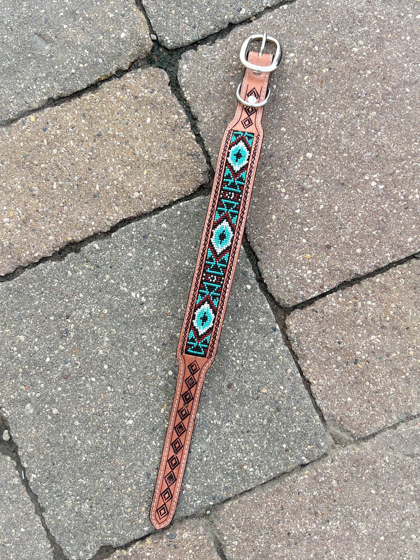 Beaded Leather Dog Collar