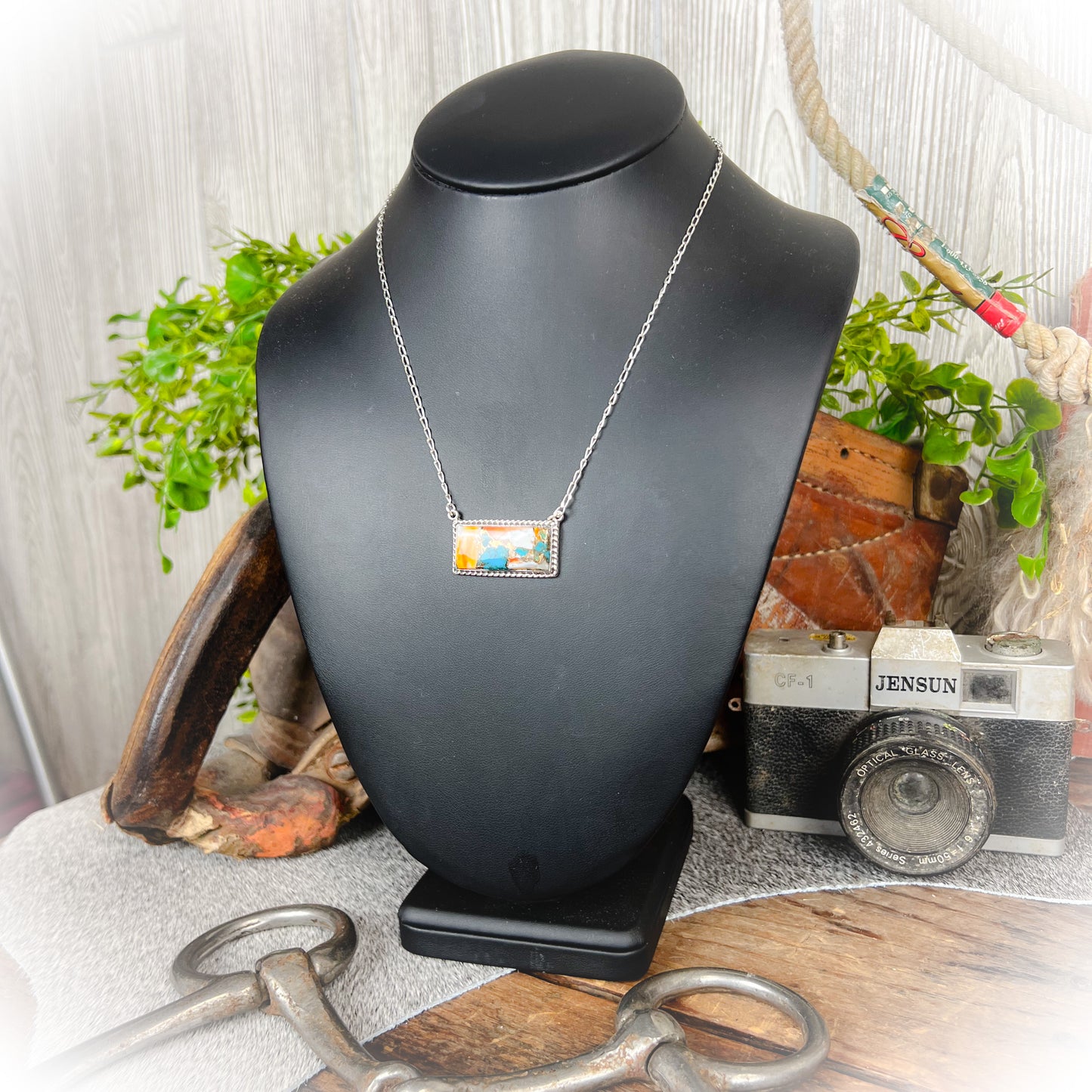 Cora Necklace - Sterling Silver Spiny Oyster & Mojave Turquoise Bar Necklace